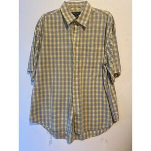 Ivy Crew Short Sleeve Button Down Shirt Size XL Yellow Blue Checkered Plaid